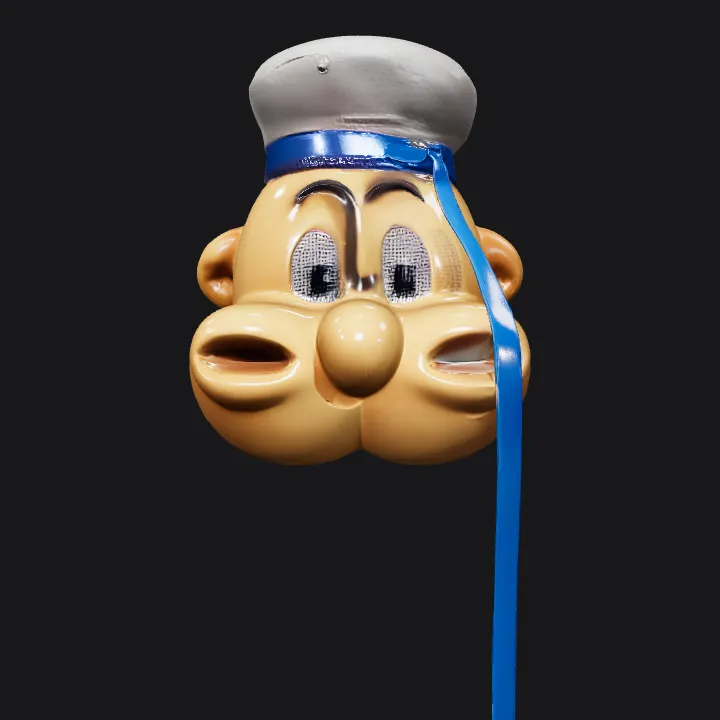 person wearing a sailor hat and blue ribbon. smooth edges, complex geometry, character.