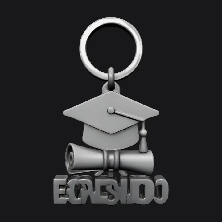 graduation cap and diploma keychain. smooth edges, simple geometry, game-ready, symmetric geometry.