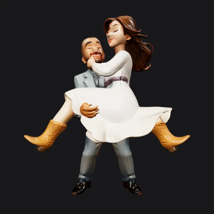 Man carrying woman in wedding attire. smooth edges, complex geometry, character.