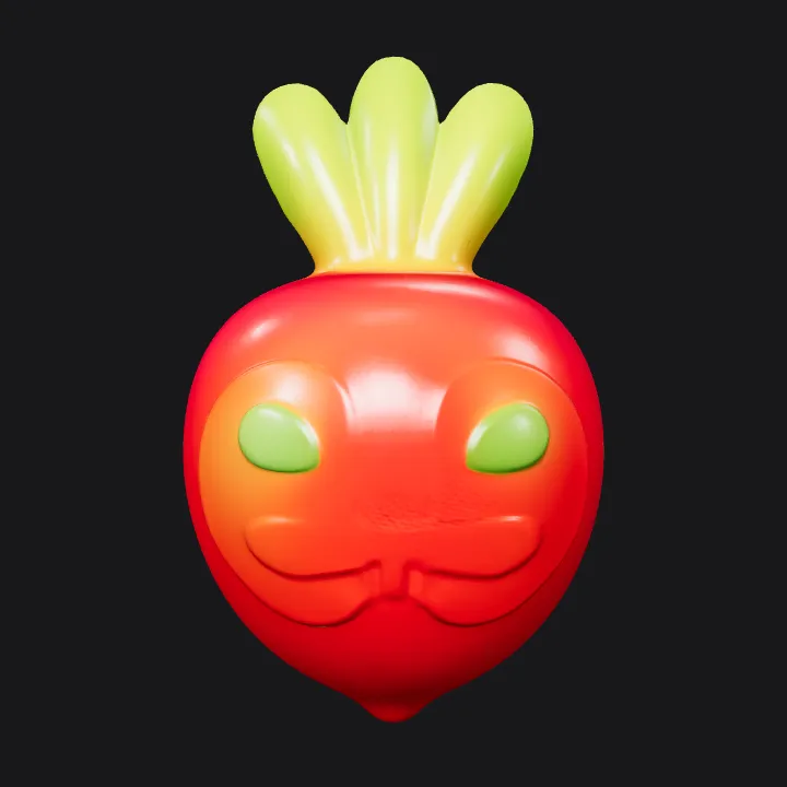 cartoon pink radish with green leaves. smooth edges, simple geometry, symmetric geometry.