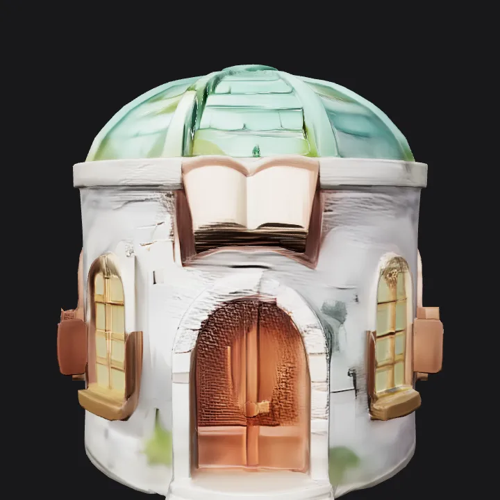 Small fantasy library building. smooth edges, complex geometry, game-ready, symmetric geometry.