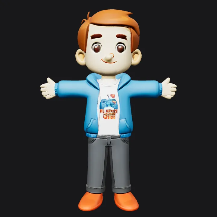 Cartoon boy with open arms. smooth edges, simple geometry, game-ready, character, symmetric geometry.