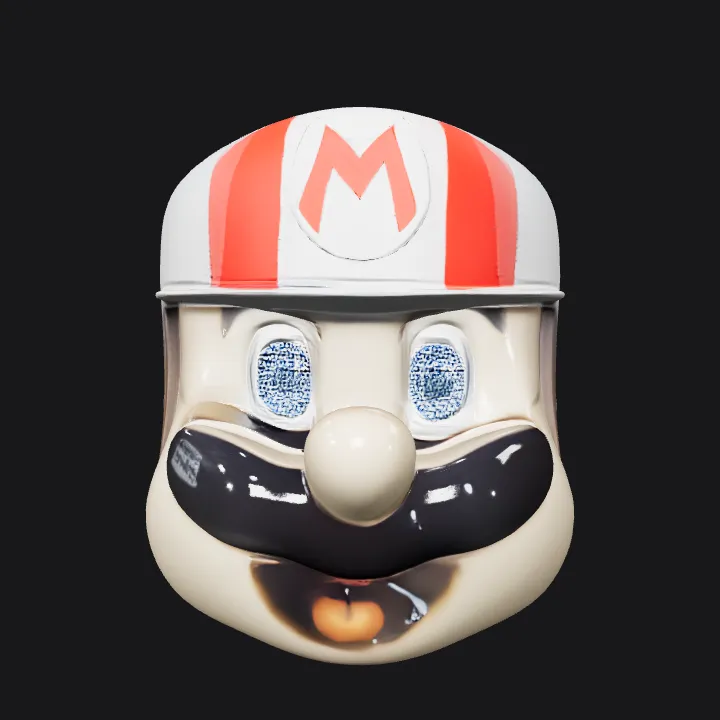 Mario-themed mask head. smooth edges, simple geometry, game-ready, character, symmetric geometry.
