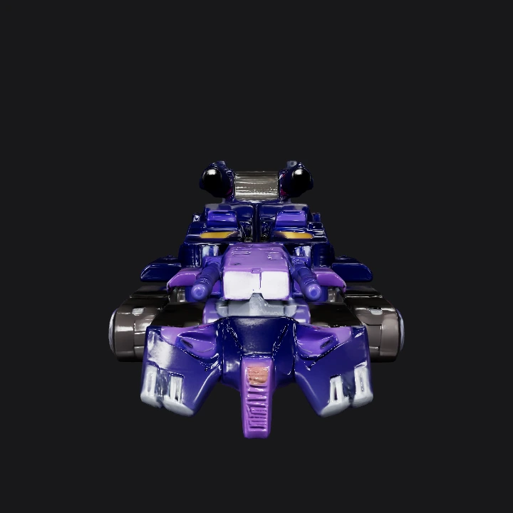 Purple Transformer tank character toy. sharp edges, complex geometry, game-ready, character, symmetric geometry.