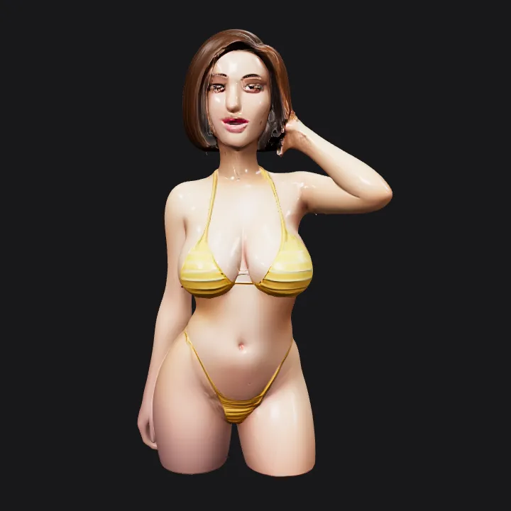 woman in a yellow-striped bikini. smooth edges, complex geometry, character, symmetric geometry.