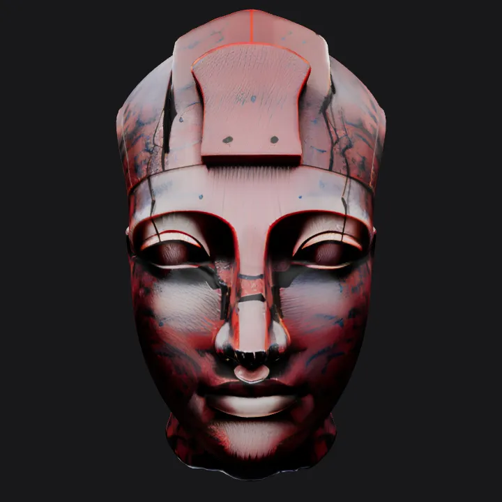 Fragmented stone human head sculpture. sharp edges, complex geometry, game-ready, character.