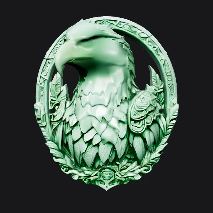 Ornate eagle relief sculpture. complex geometry, sharp edges, game-ready.