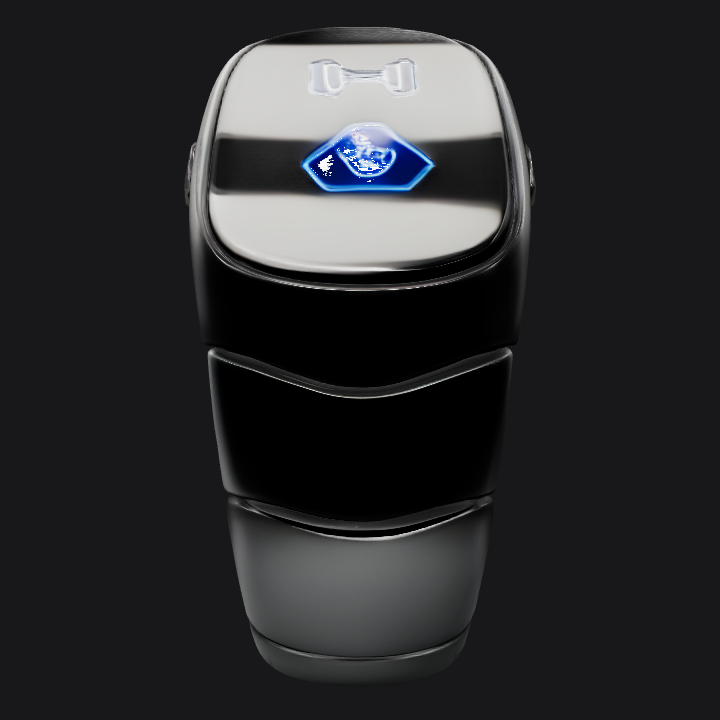 Black smart wristband on display pedestal. smooth edges, simple geometry, game-ready, symmetric geometry.