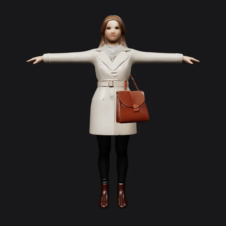 Woman walking on city street. smooth edges, complex geometry, character.