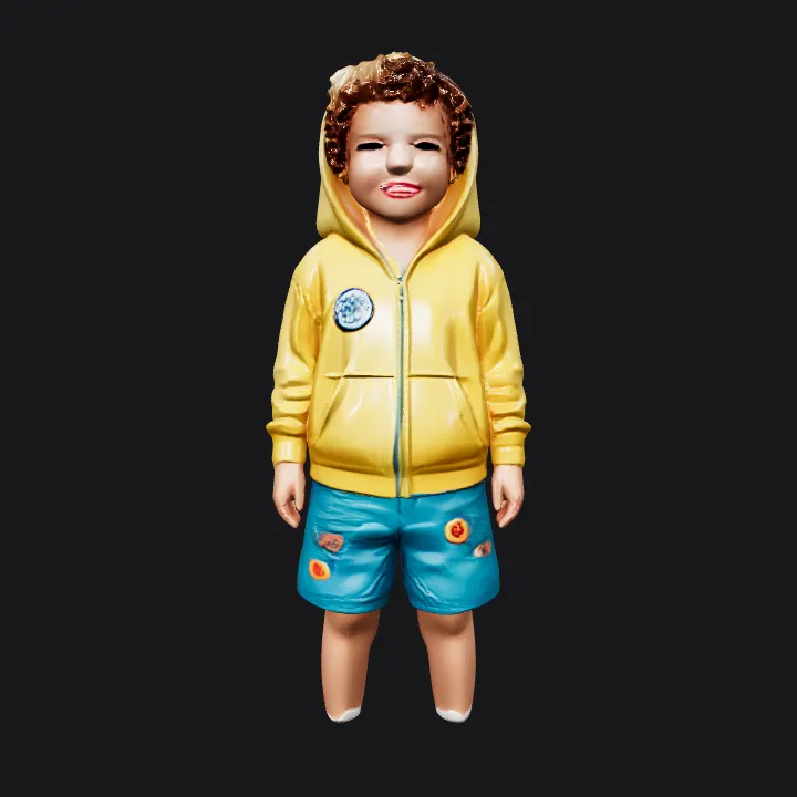 Child standing on beach in shallow water. smooth edges, complex geometry, character.