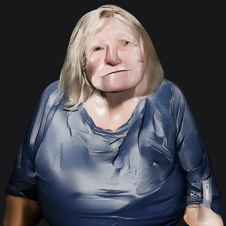 An elderly person sitting on a chair. complex geometry, character.