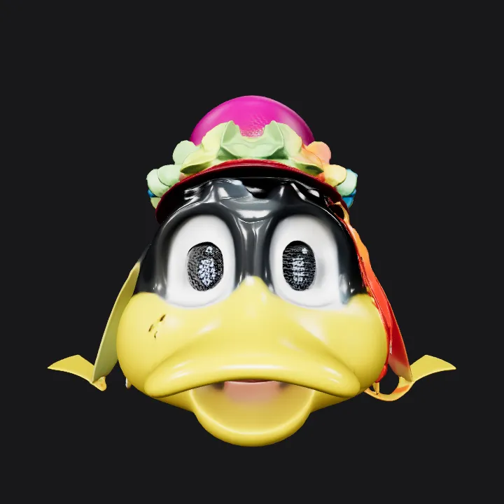 penguin cartoon head with a colorful hat. smooth edges, simple geometry, character, symmetric geometry.