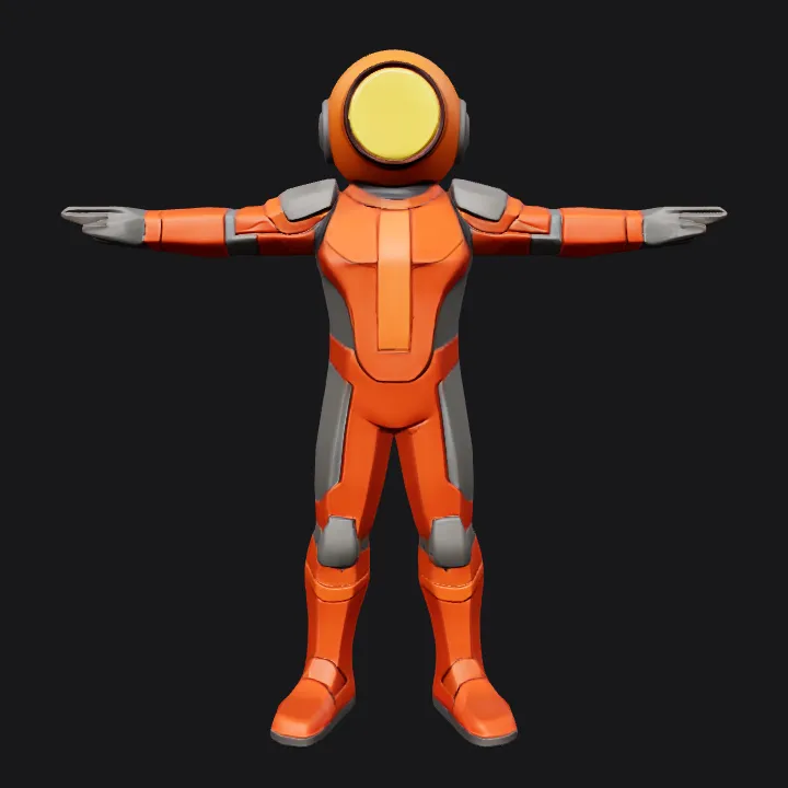 person in a red spacesuit. smooth edges, complex geometry, game-ready, character, symmetric geometry.