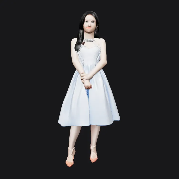 woman in a sleeveless blue dress. smooth edges, simple geometry, character, symmetric geometry.