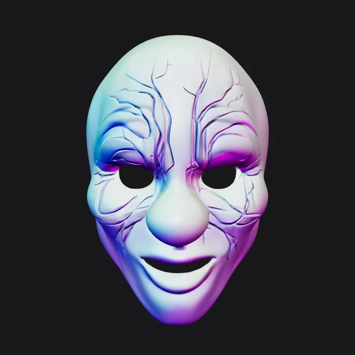 Creepy human face mask. smooth edges, complex geometry, game-ready, symmetric geometry.