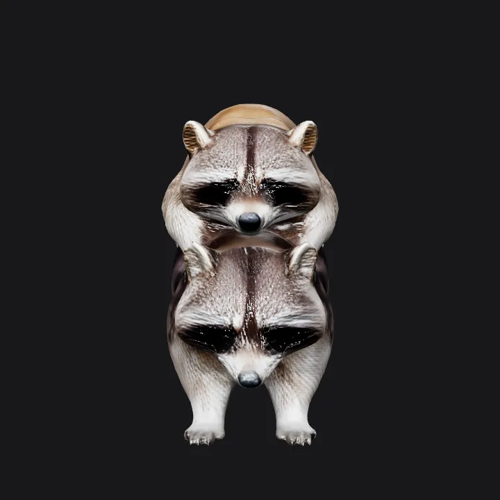 Two raccoons, one on top of the other. smooth edges, complex geometry.