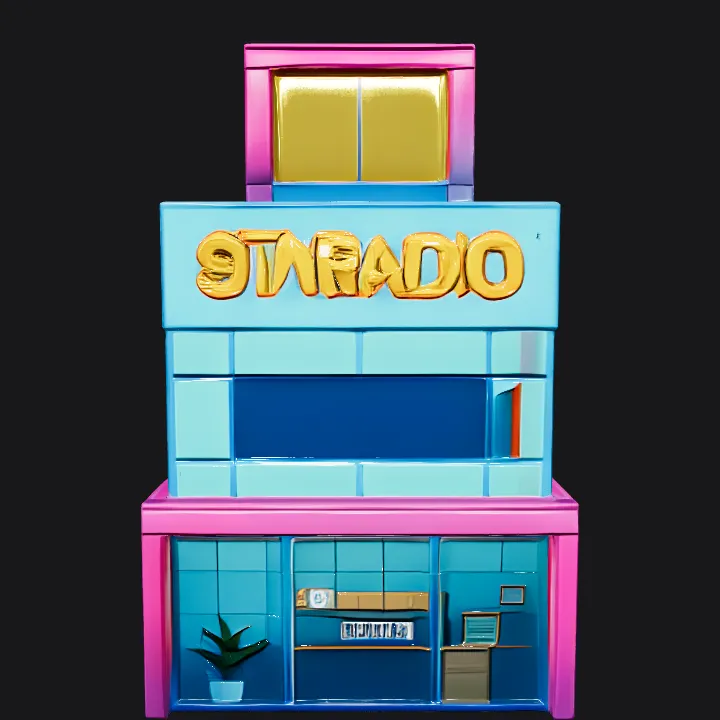 Modern radio station building with glass exterior. sharp edges, smooth edges, complex geometry, game-ready, symmetric geometry.
