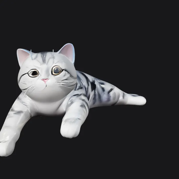 A cat lying on a wooden plank. simple geometry, game-ready, character.