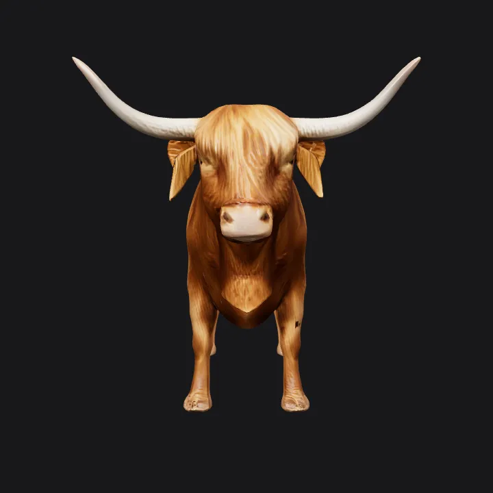 Highland cow standing sideways. smooth edges, complex geometry, character.
