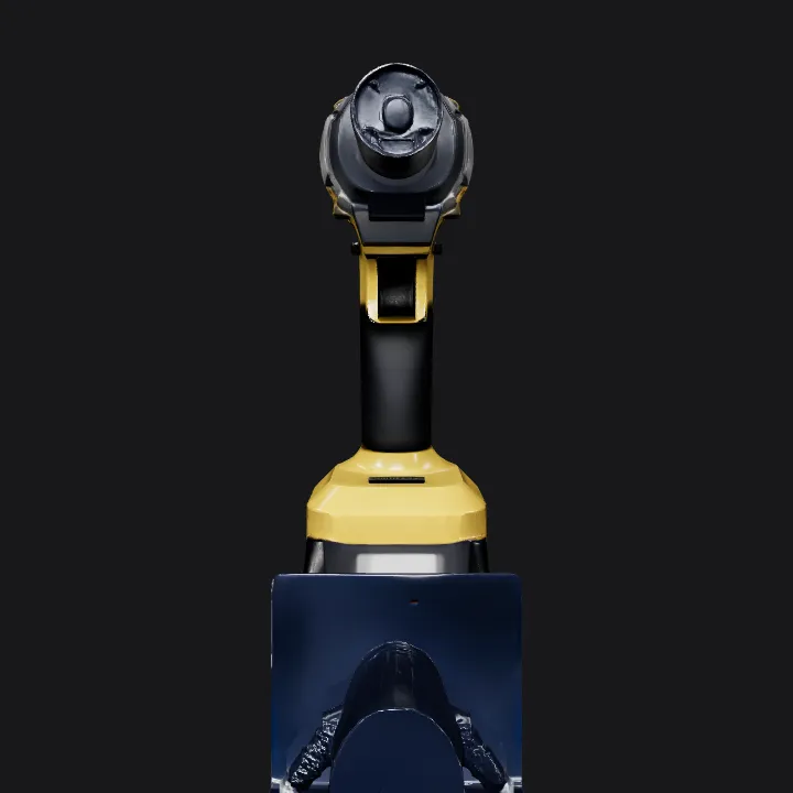 Cordless power drill with battery pack. sharp edges, complex geometry.