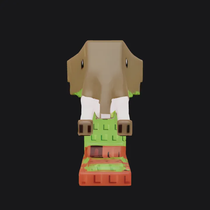 Blocky green elephant-like creature. sharp edges, simple geometry, game-ready, character, symmetric geometry.