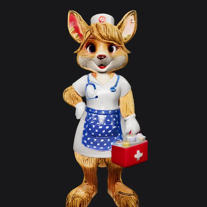 Kangaroo nurse holding medical kit. complex geometry, game-ready, character.