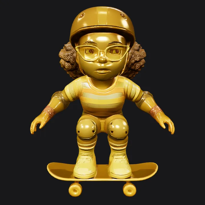 child skateboarding in protective gear. smooth edges, complex geometry, character.