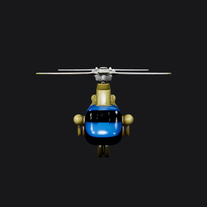 toy helicopter with blue cockpit. simple geometry, smooth edges, symmetric geometry.