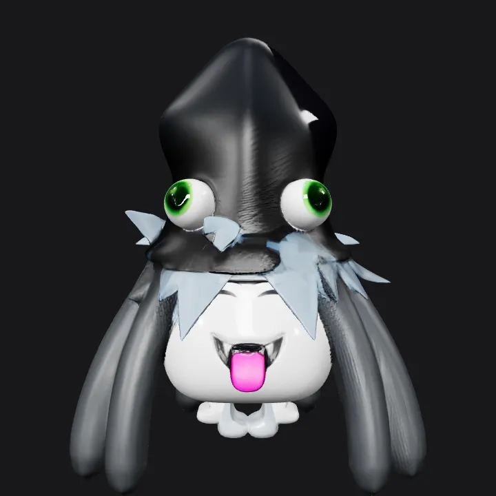 Cartoon squid character with big eyes. smooth edges, simple geometry, game-ready, character, symmetric geometry.