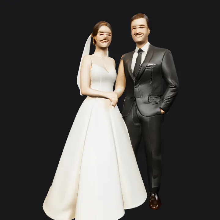 bride and groom in wedding attire. smooth edges, complex geometry, character.