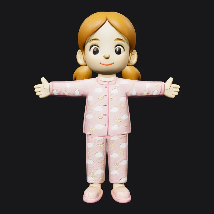 Child in pajamas with cloud pattern. smooth edges, simple geometry, character, symmetric geometry.