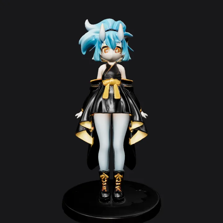Anime-style female character figurine. smooth edges, complex geometry, character.
