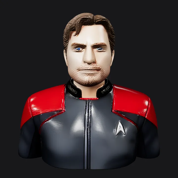 Star Trek officer in uniform. smooth edges, complex geometry, game-ready, character, symmetric geometry.