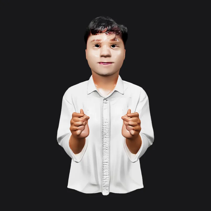 Person wearing a white shirt, gesturing with hands. complex geometry, smooth edges, character.