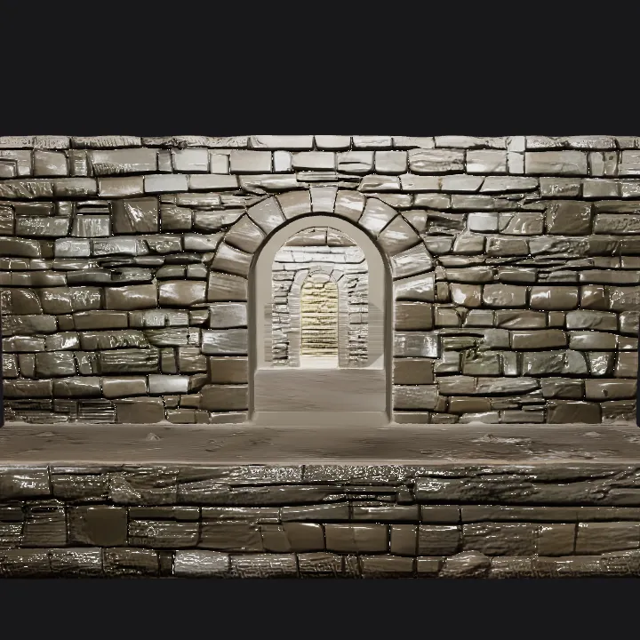 Stone archway in ancient stone wall. sharp edges, complex geometry, game-ready, symmetric geometry.