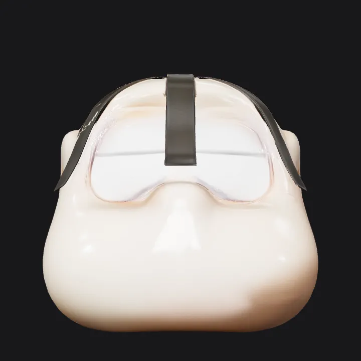 Protective helmet with black straps. smooth edges, simple geometry, symmetric geometry.