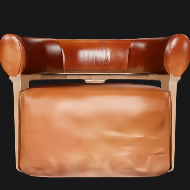 modern upholstered chair with wooden accents. smooth edges, complex geometry, symmetric geometry.