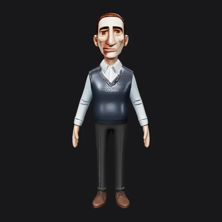 stylized male business figure statue. smooth edges, simple geometry, game-ready, character, symmetric geometry.