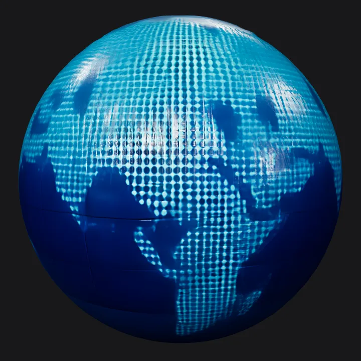 digital globe with Americas visible. smooth edges, complex geometry, symmetric geometry.