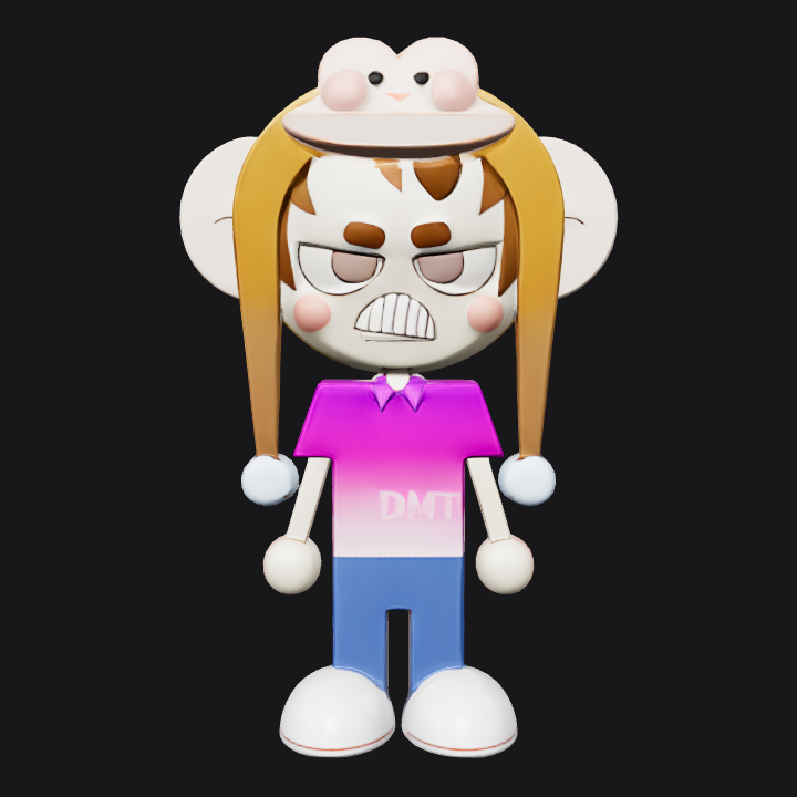 Cartoon person with bear hat. sharp edges, simple geometry, game-ready, character, symmetric geometry.