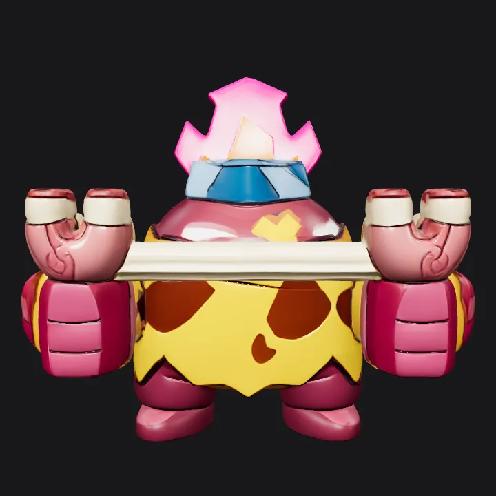 Cartoon character with slingshot and helmet. smooth edges, simple geometry, game-ready, character.