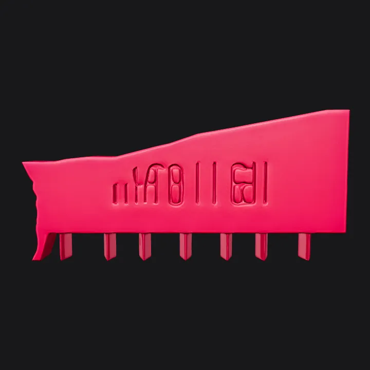 Memorial sign with block letters. sharp edges, simple geometry.