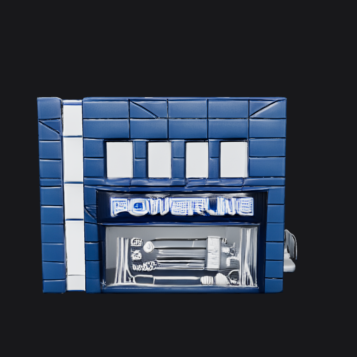 Modern power tools retail store exterior and interior. sharp edges, complex geometry, game-ready.