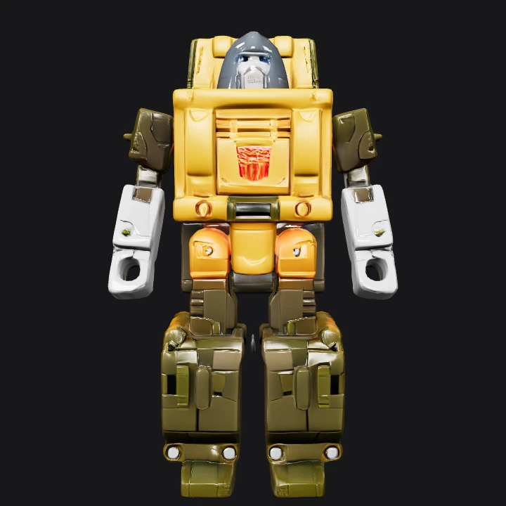Yellow transformer robot toy. sharp edges, complex geometry, game-ready, character, symmetric geometry.