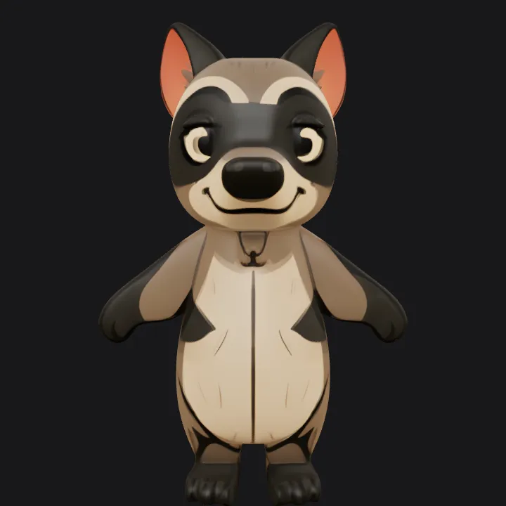 cartoon raccoon standing upright. smooth edges, simple geometry, game-ready, character, symmetric geometry.