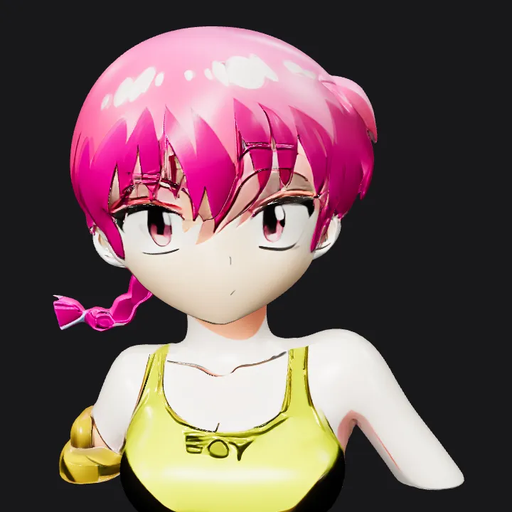 Anime girl with pink hair under blue sky. smooth edges, simple geometry, character, symmetric geometry.