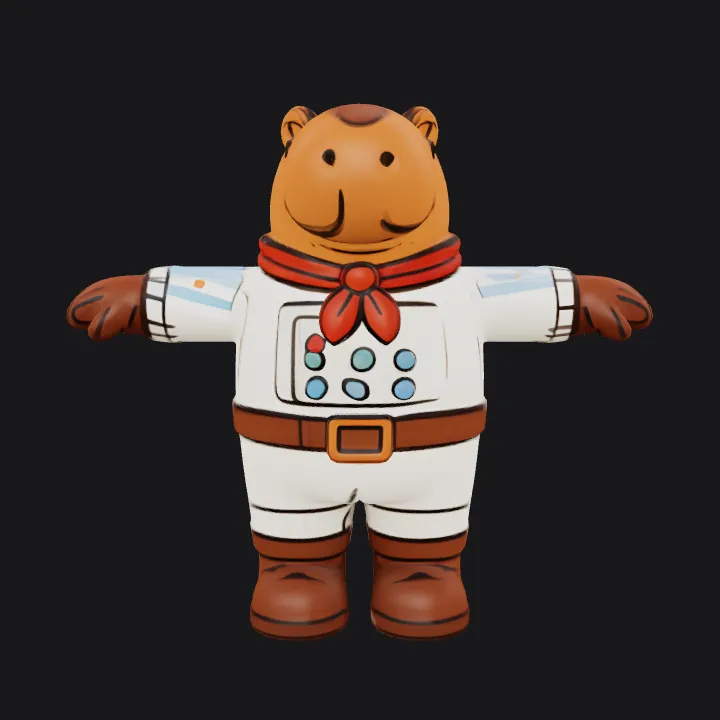 Cartoon capybara astronaut character. smooth edges, simple geometry, character.