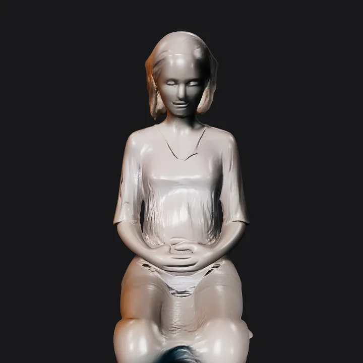 kneeling pregnant woman sculpture. smooth edges, complex geometry, character.