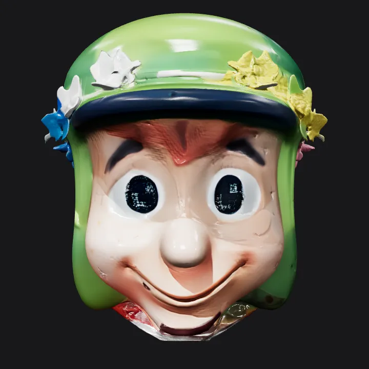 cartoon character head with green cap. smooth edges, simple geometry, character, symmetric geometry.