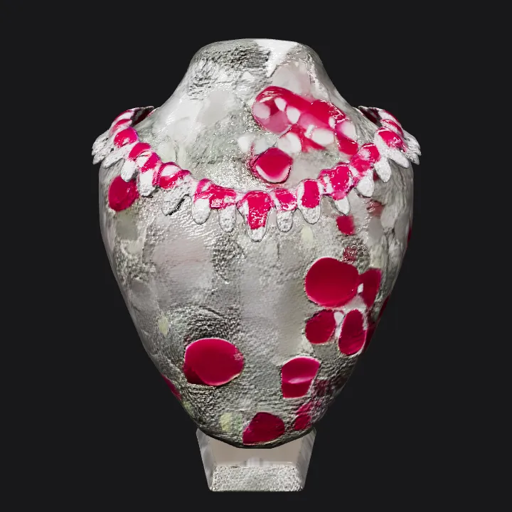 Ruby and diamond necklace. sharp edges, complex geometry, symmetric geometry.